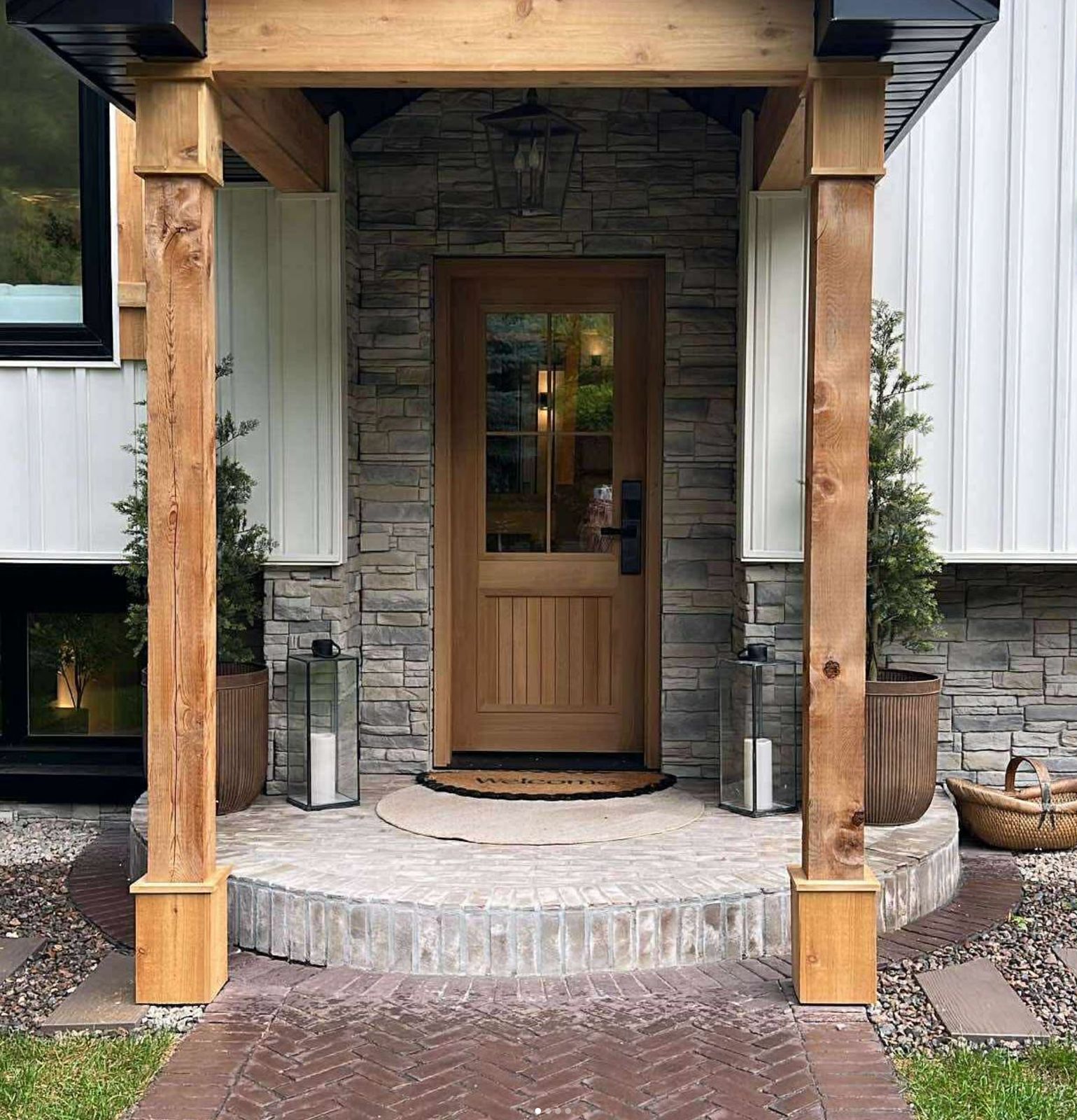 Entry door with stone columns